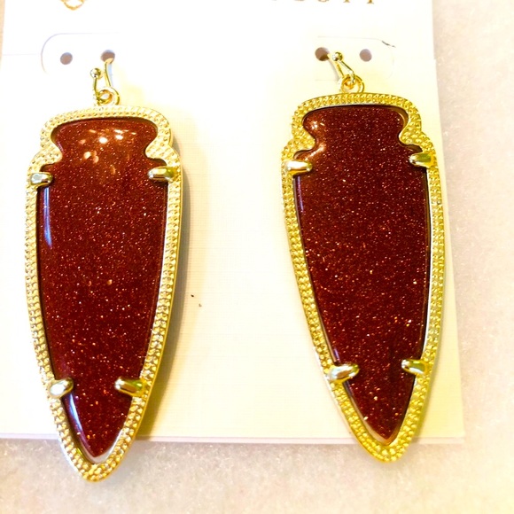 NWT Kendra Scott RARE & Retired Skylar Earrings Goldstone & Yellow Gold STUNNING - Picture 11 of 16